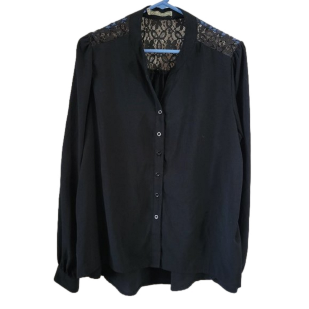 Behind The Seams Blouse Black Silky XL Whimsigoth Dark Coquette Grunge Retro